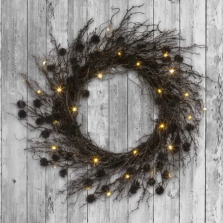 Pre-Lit Black Deadwood Wreath