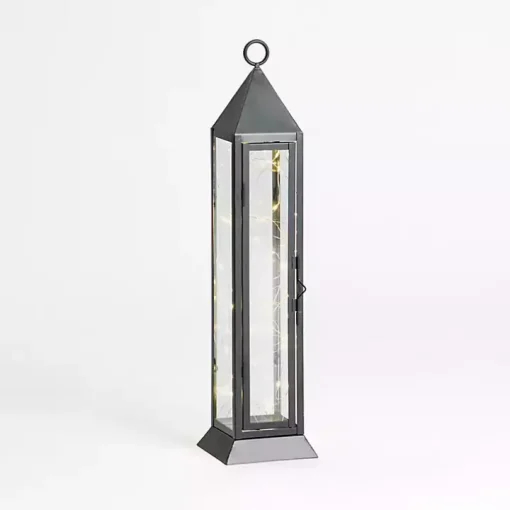 Pre-Lit Black Metal Twinkle Lights Lantern, 18 in.