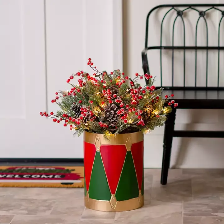 Pre-Lit Christmas Arrangement in Drum Vase, 28 in.