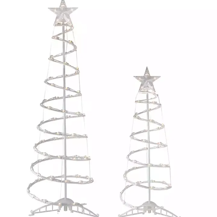 Pre-Lit Clear White Spiral Trees, Set of 2