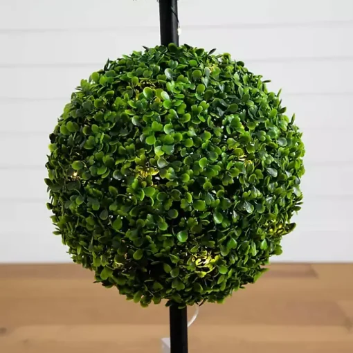 Pre-Lit Double Boxwood Topiary in Planter, 3 ft.