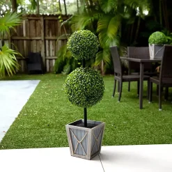 Pre-Lit Double Boxwood Topiary in Planter, 3 ft.