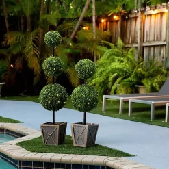 Pre-Lit Double Boxwood Topiary in Planter, 3 ft.