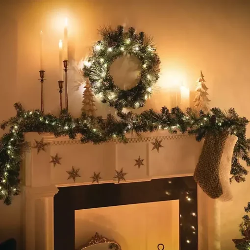 Pre-Lit Flocked Mixed Pine and Pinecone Garland