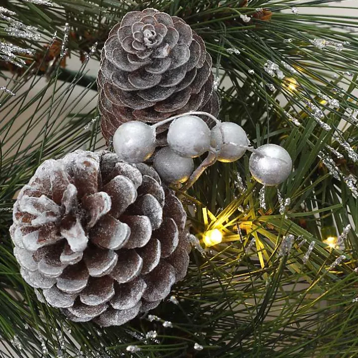 Pre-lit Frosted White Berry and Pinecone Wreath