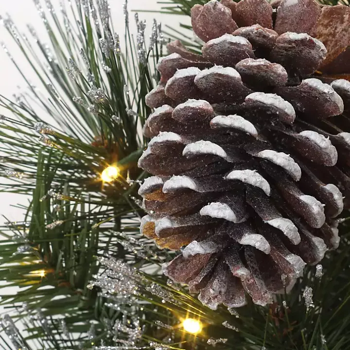 Pre-lit Frosted White Berry and Pinecone Wreath