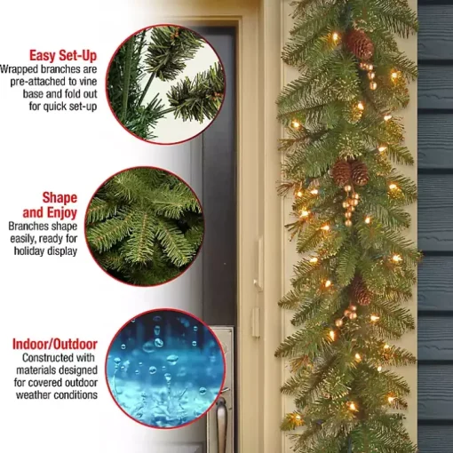 Pre-Lit Glittery Gold Pine Garland, 9 ft.