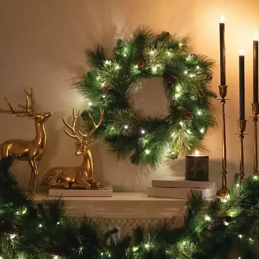 Pre-Lit Mixed Pine and Pinecone Christmas Wreath