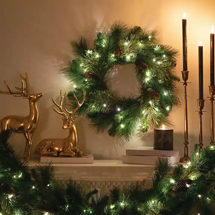 Pre-Lit Mixed Pine and Pinecone Christmas Wreath