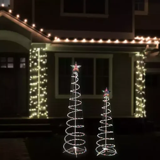 Pre-Lit Multicolor White Spiral Trees, Set of 2