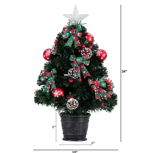 Pre-Lit Plaid Bow Christmas Tree Arrangement