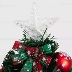 Pre-Lit Plaid Bow Christmas Tree Arrangement