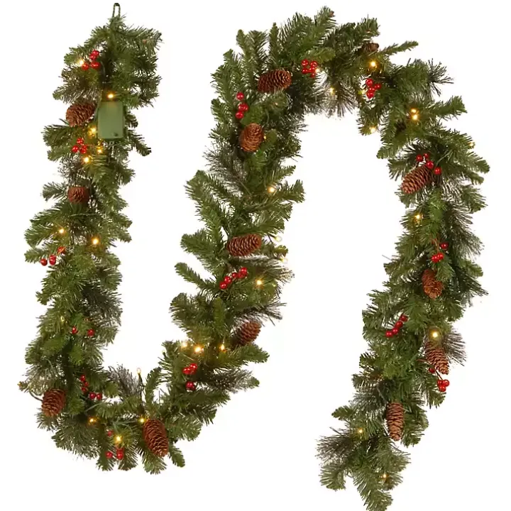 Pre-Lit Red Berry and Cone Spruce Garland