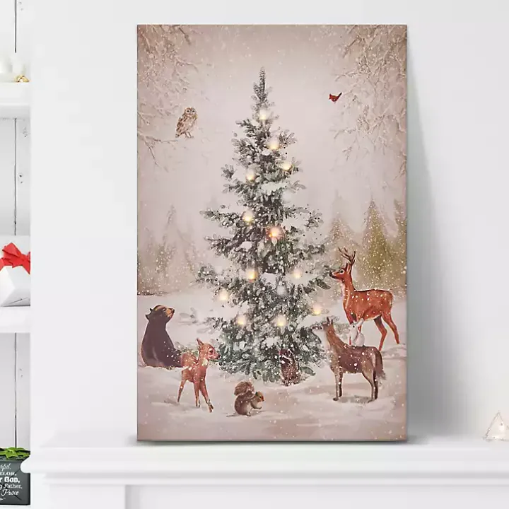 Pre-Lit Woodland Christmas Tree Canvas Art Print