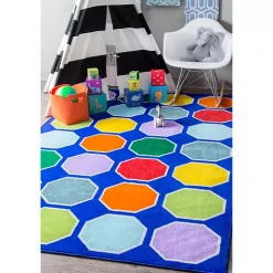 Primary Color Hexagon Area Rug, 5x8