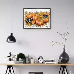 Pumpkins and Sunflowers Framed Canvas Art Print
