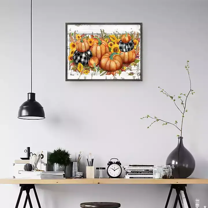 Pumpkins and Sunflowers Framed Canvas Art Print