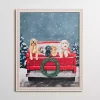 Puppies in Red Truck Christmas Canvas Art Print