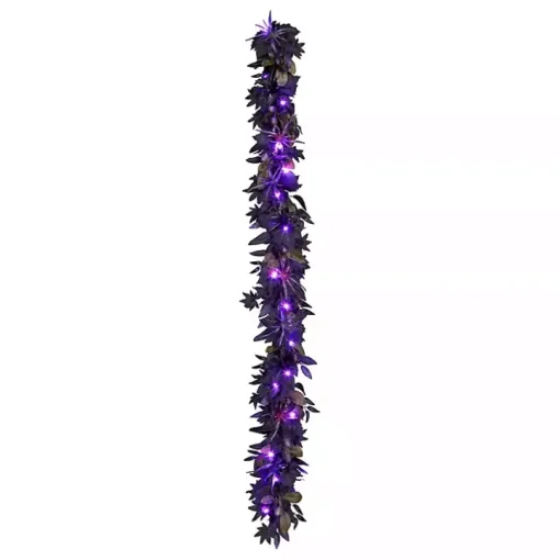 Purple Pre-Lit Black Leaves Garland