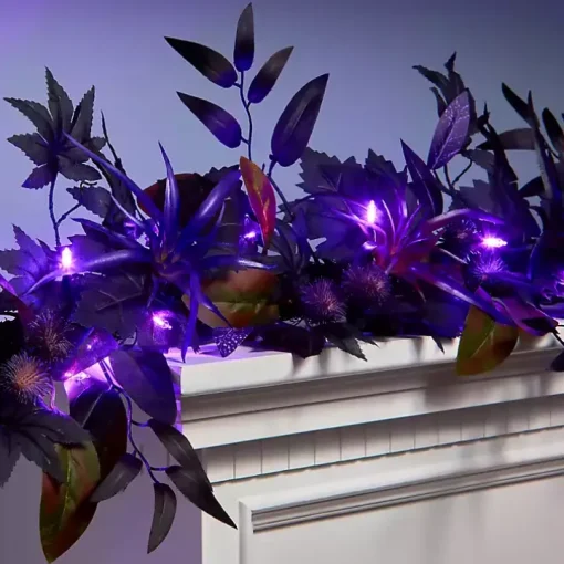 Purple Pre-Lit Black Leaves Garland