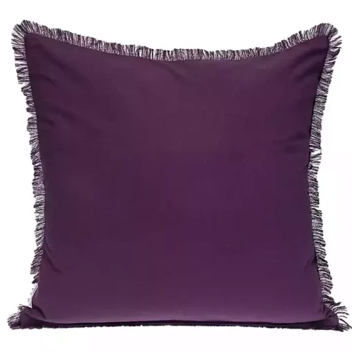 Purple Woven Stripes Fringe Pillow
