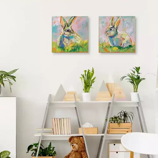 Rainbow Bunny 2-pc. Easter Canvas Wall Art Set