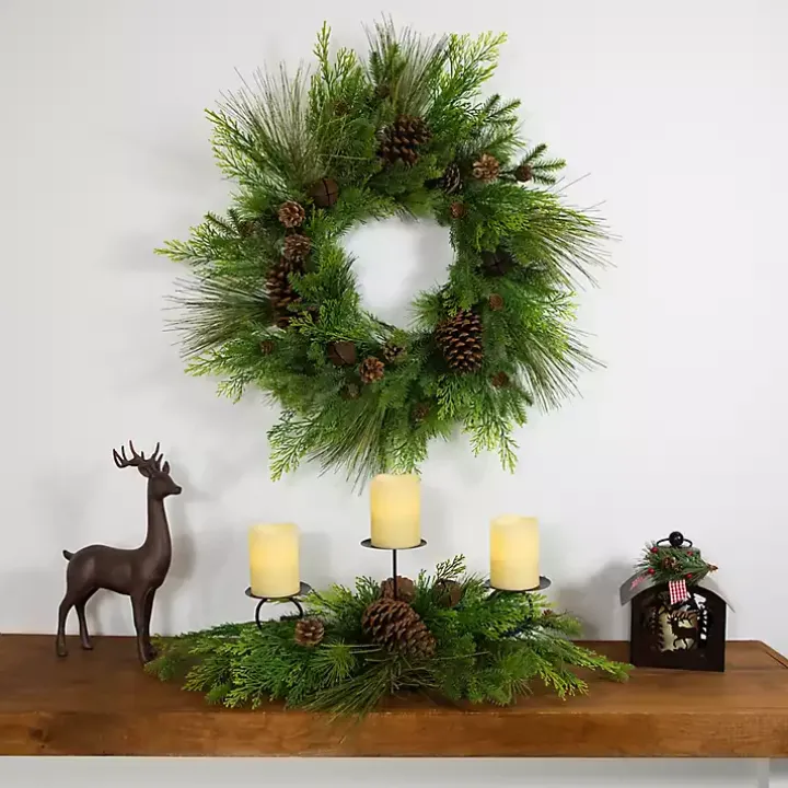 Real Touch Pine and Cedar Jingle Bell Wreath
