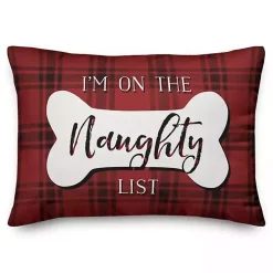 Red and Black Plaid Naughty and Nice Bone Pillow