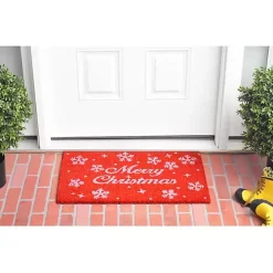 Red and White Merry Christmas Snowflake Doormat