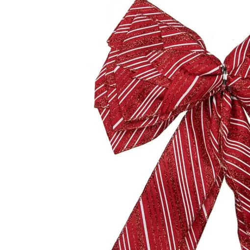 Red and White Striped Bow Tree Topper