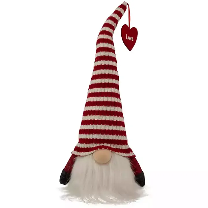 Red and White Striped LED Valentine Gnome