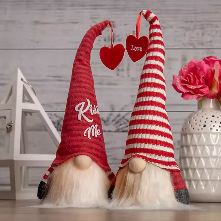 Red and White Striped LED Valentine Gnome