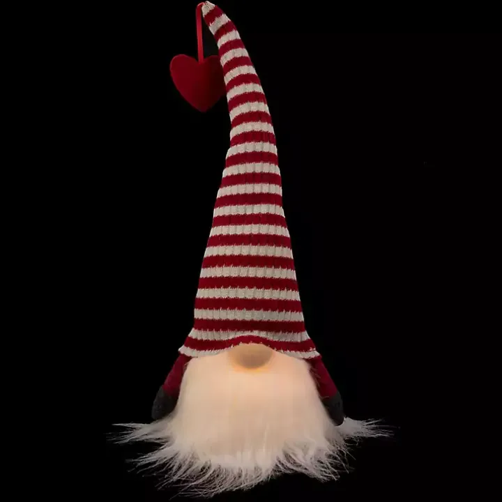 Red and White Striped LED Valentine Gnome