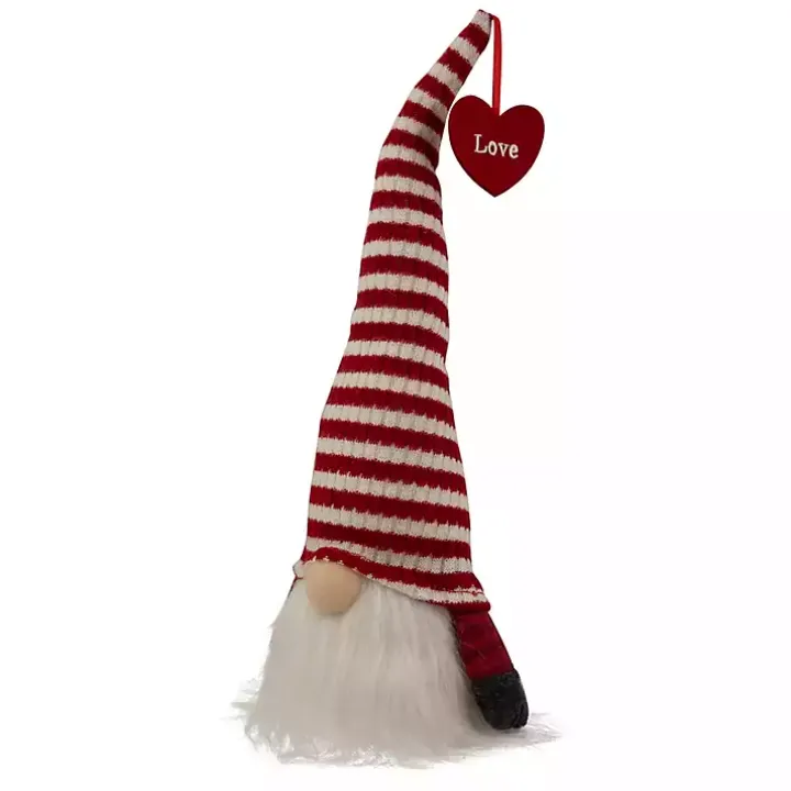 Red and White Striped LED Valentine Gnome