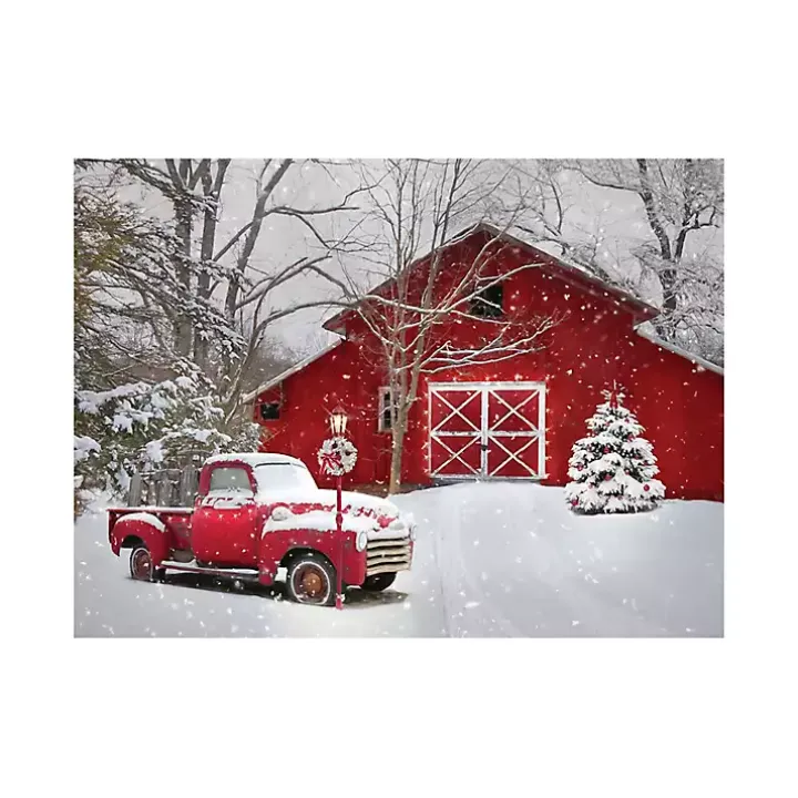 Red Barn in Winter Canvas Art Print, 24x32