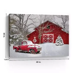 Red Barn in Winter Canvas Art Print, 30x40