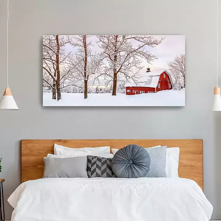 Red Barn Winter Wonderland Canvas Print, 60x30 in.
