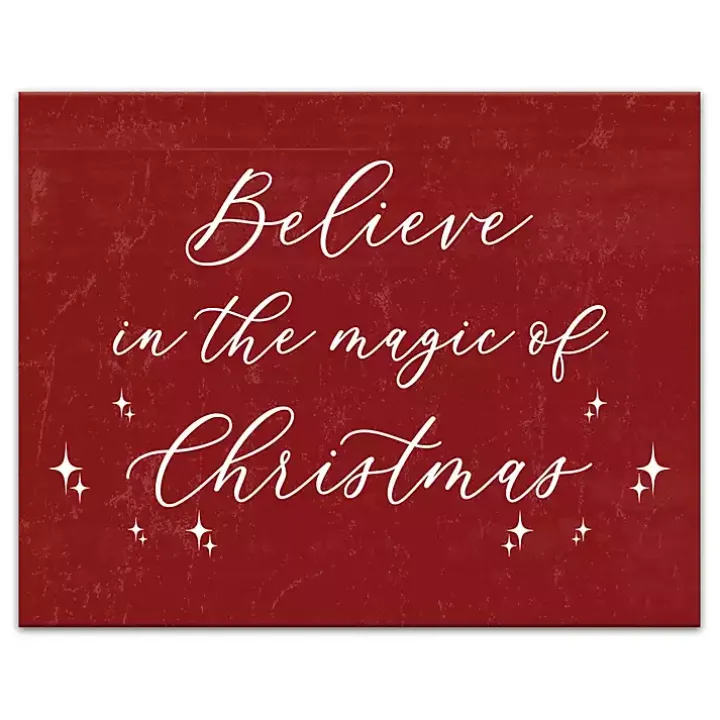 Red Believe Magic of Christmas Canvas Wall Plaque
