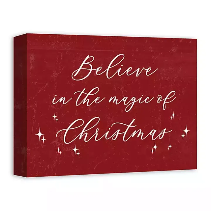 Red Believe Magic of Christmas Canvas Wall Plaque