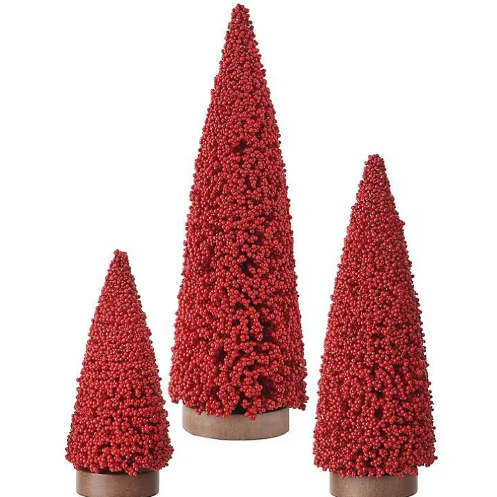 Red Berry Cone Christmas Trees, Set of 3