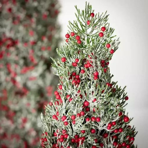 Red Berry Frosted Mini Tabletop Trees, Set of 2