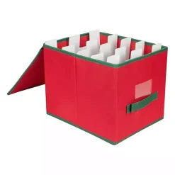 Red Canvas Label Christmas Ornament Storage Box
