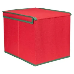 Red Canvas Label Christmas Ornament Storage Box