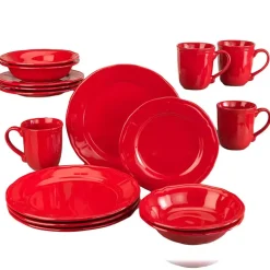 Red Ceramic Soft Scallop 16-pc. Dinnerware Set