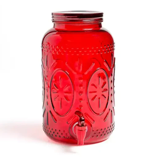 Red Embossed Glass 1 Gallon Drink Dispenser