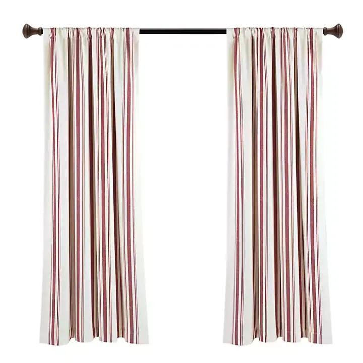 Red Farmhouse Stripe Curtain Panels, Set of 2