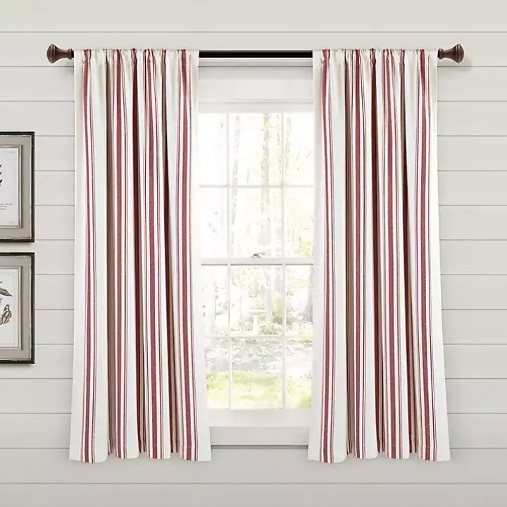 Red Farmhouse Stripe Curtain Panels, Set of 2