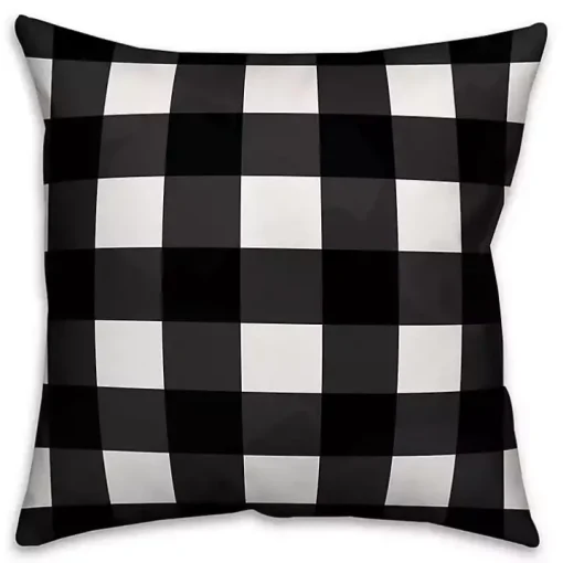 Red Floral Buffalo Check Outdoor Pillow