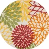 Red Floral Burst Outdoor Round Area Rug, 5 ft.