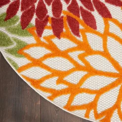 Red Floral Burst Outdoor Round Area Rug, 7 ft.